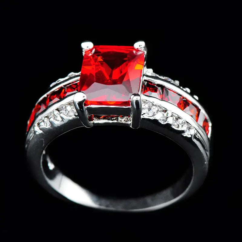 Zilveren Robijnen Split-Shank Ring