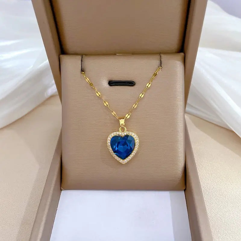 Gouden Saffieren Hart Ketting