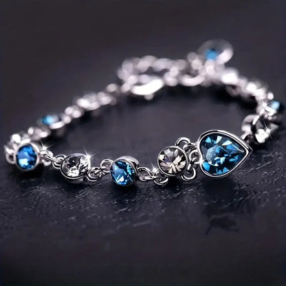 Zilveren Saffieren Hart Schakelarmband