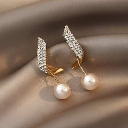 Kristallen Feather Parel Oorbellen