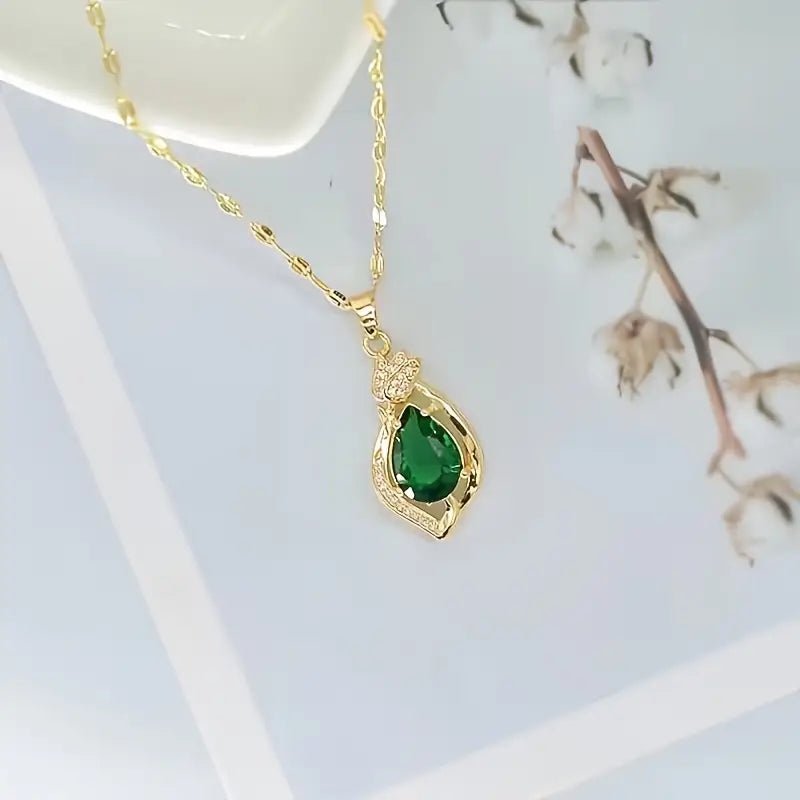 Gouden Smaragden Druppel Hanger Ketting