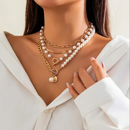Vintage Parel & Gouden Slangen Schakelketting Set | Goud