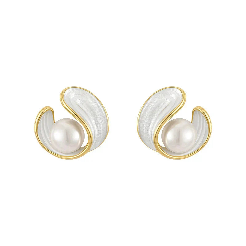 Gouden Swirl Parel Stud Oorbellen