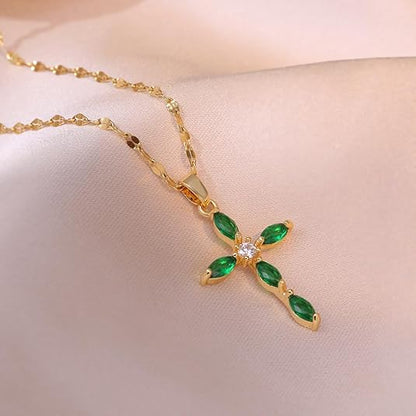 Smaragden Kruis Ketting | Goud