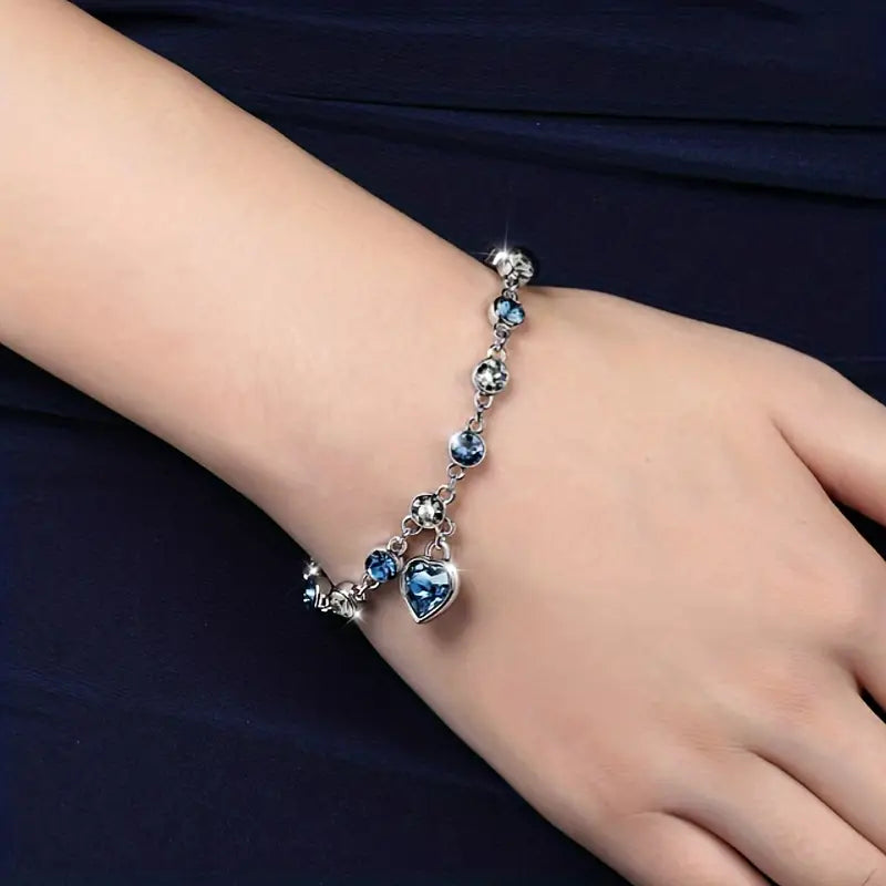 Zilveren Saffieren Hart Schakelarmband
