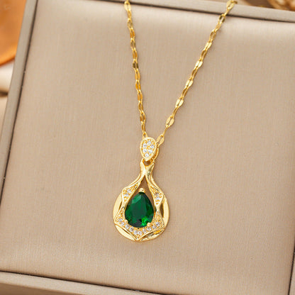 Gouden Smaragden Druppel Hanger Ketting