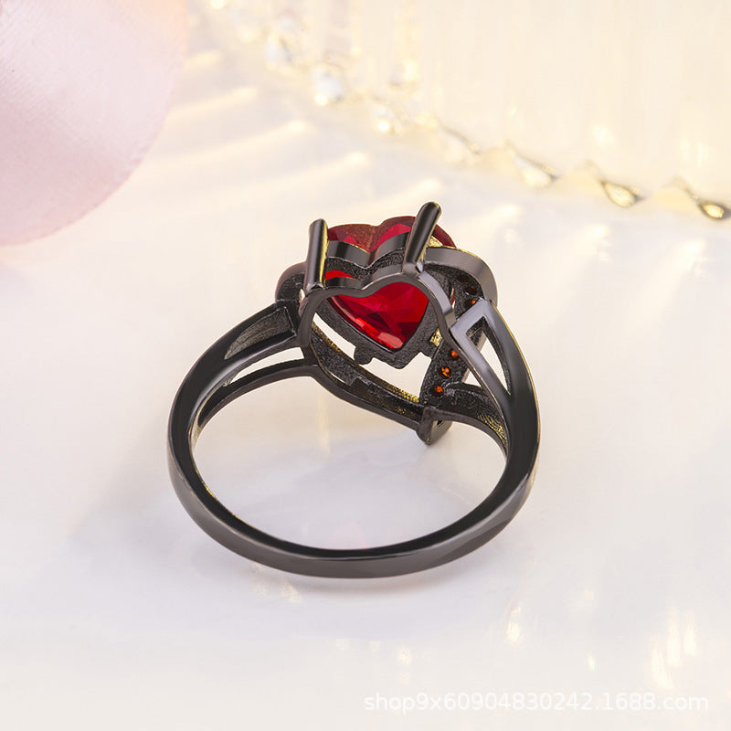 Zilveren Robijnen Hart Ring