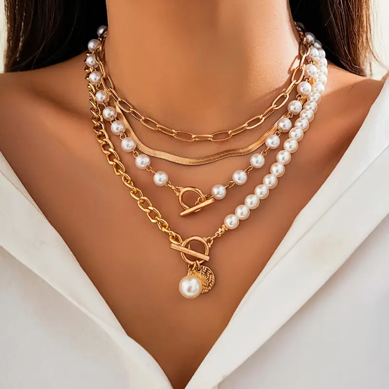 Moderne Parel Gelaagde Ketting Set