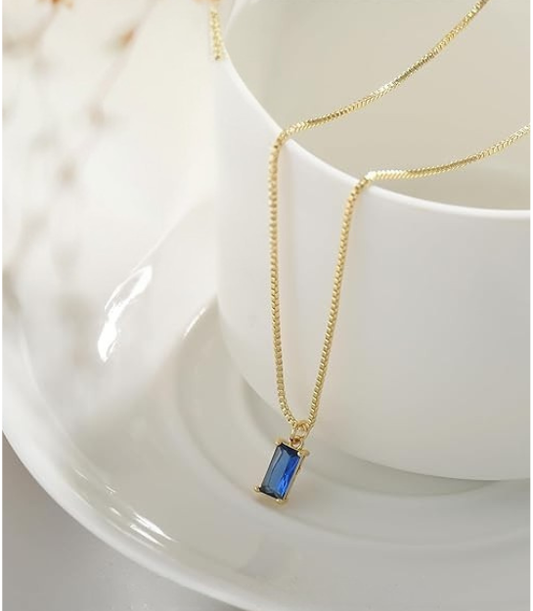 Minimalistische Saffieren Hanger Ketting | Witgoud