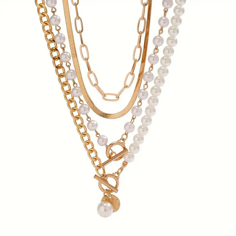 Vintage Parel & Gouden Slangen Schakelketting Set | Goud
