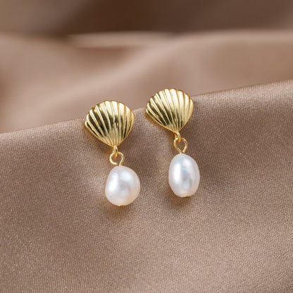 Gouden Shell Parel Oorbellen