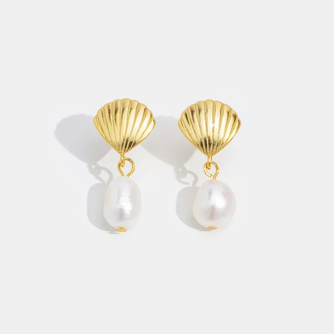 Gouden Shell Parel Oorbellen