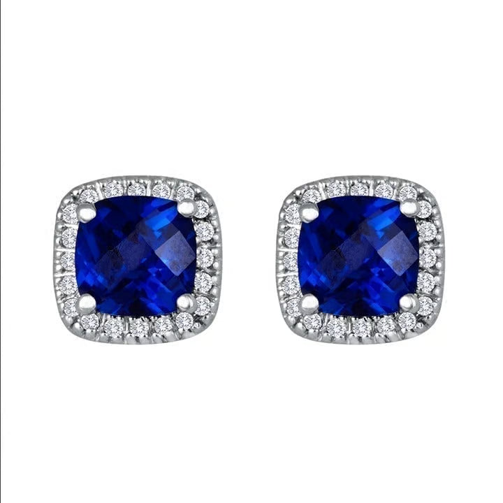 Saphir Vierkante Stud Oorbellen | Witgoud